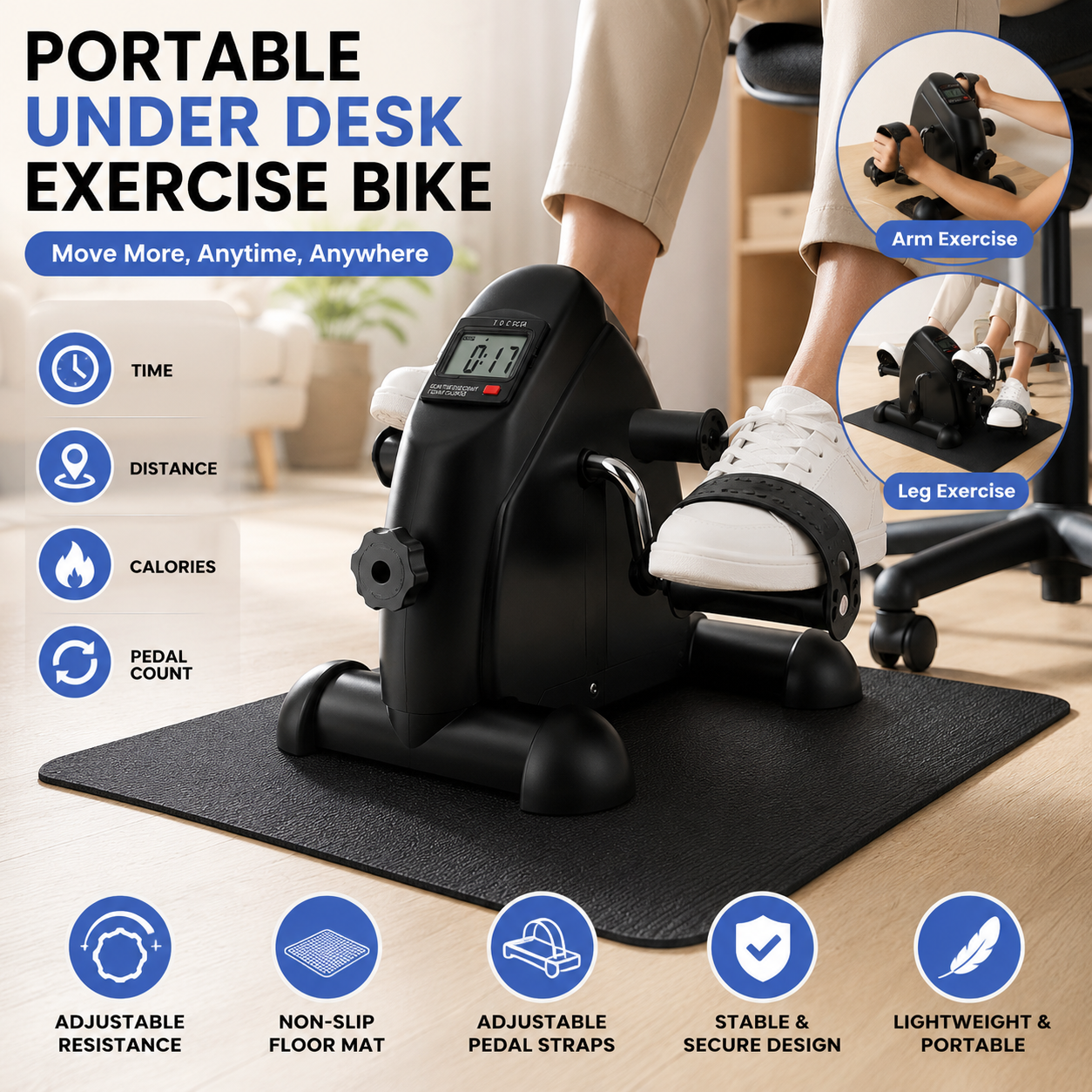 Mini Under Desk Exercise Bike | Portable Pedal Exerciser for Arms & Legs with LCD Monitor