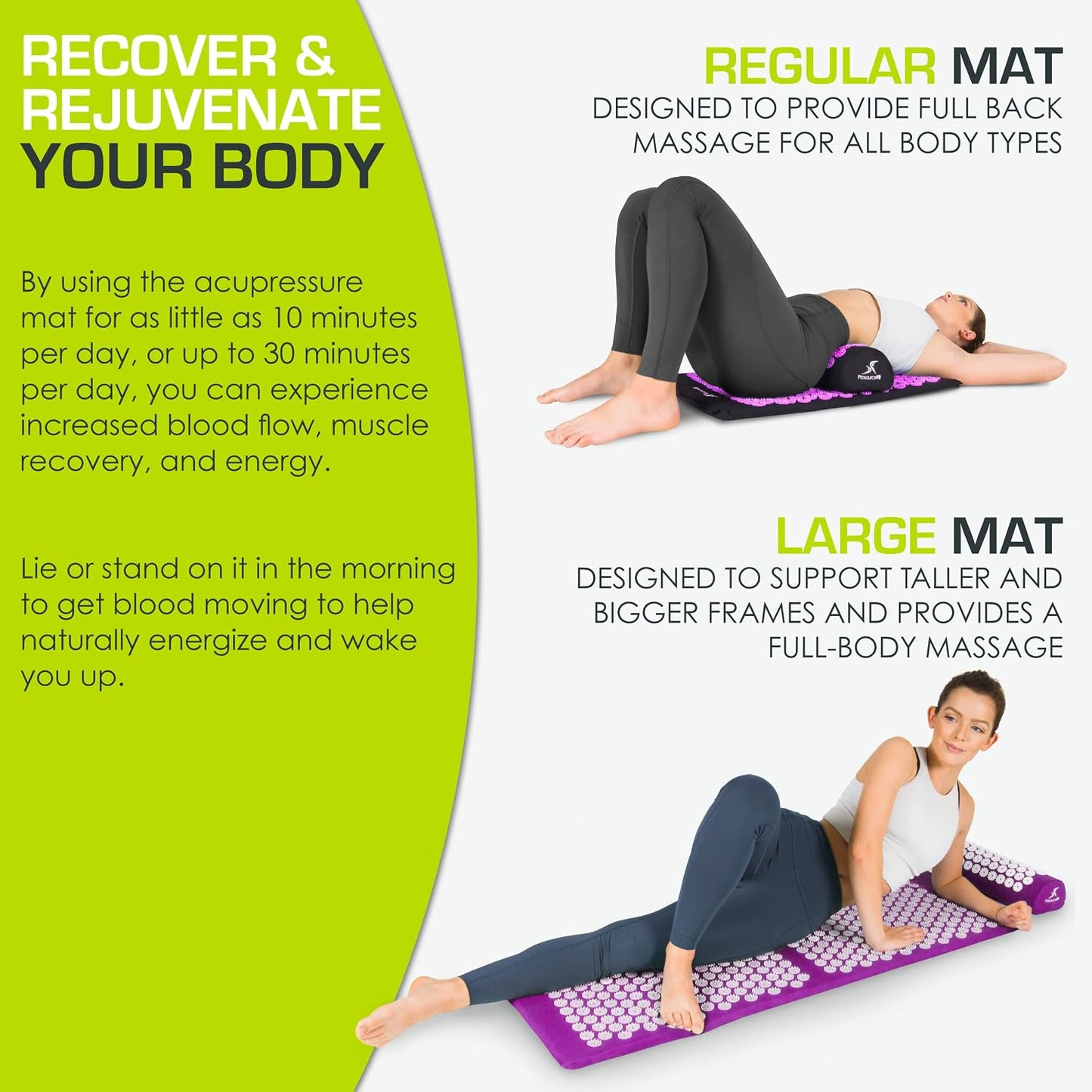 fit Acupressure Mat and Pillow Set for Back/Neck Pain Relief and Muscle Relaxation
