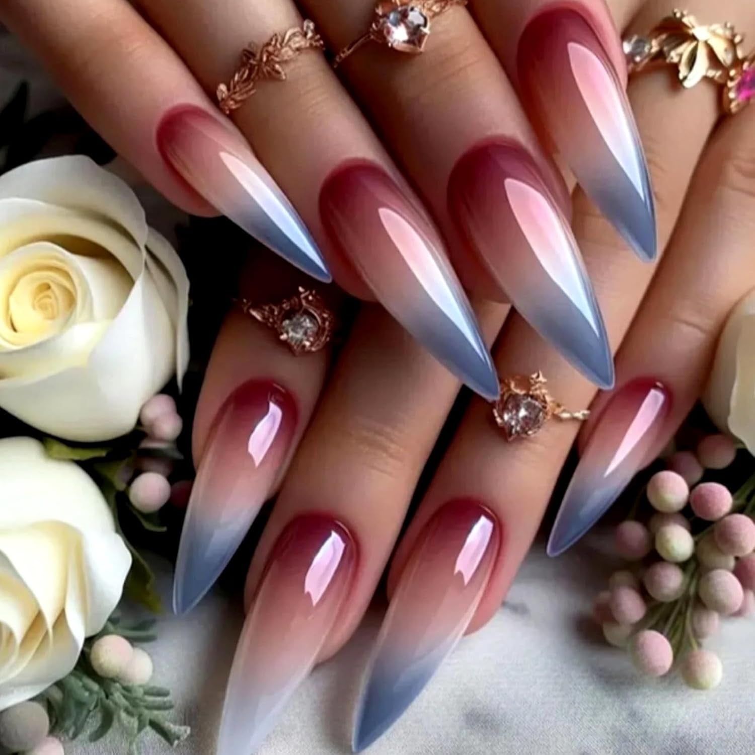 Luxury Press-On Nails | 23 Trendy Stiletto Styles • Reusable Full Nail Kit