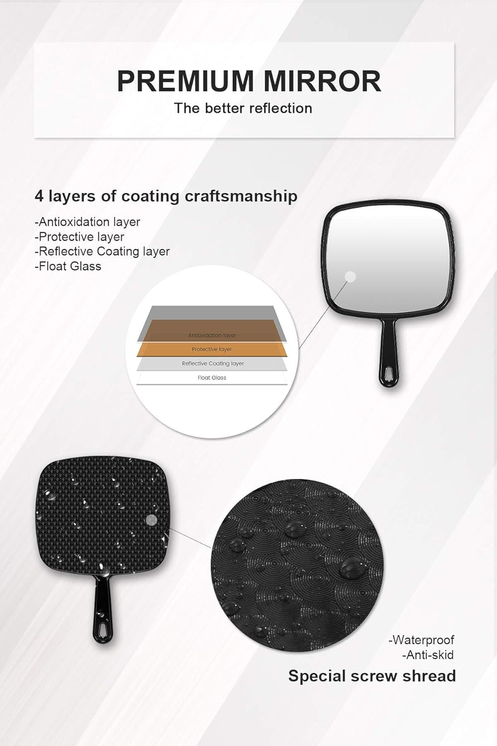 12.6"L X 9"W Hand Mirror, Handheld Mirror with Handle for Salon, 3Pcs
