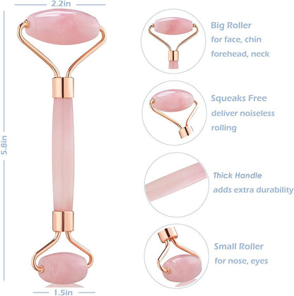 Jade Roller for Face - Rose Quartz Face Roller Skin Care - Stone Facial Roller, Face Massager for Women, Relieve Stress, Remove Wrinkles Eye Puffiness