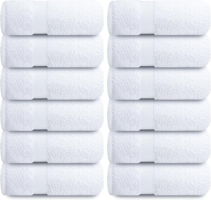 Luxury Wash Cloths for Showering [13X13] – 100% Cotton Washcloths [Pack of 12], Soft and Absorbent Face Towels for Bathroom Wash Clothes, Gym, and Spa (Brilliant White)