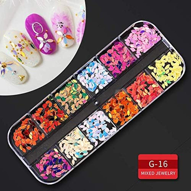 9 Boxes Nail Rhinestones Glitter Gems Diamonds Studs Crystals Sequins Kit with 1 Tweezers and 3 Pen for Nail Art Supplies Accessories