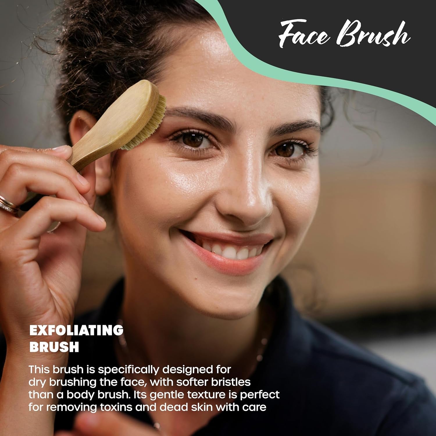 Natural Boar Bristle Dry Brush for Body Massage 5-Piece Set | Detachable Long Wooden Handled Back Scrubber for Shower , Body Scrubber Exfoliator , Face Brush , Manicure Tool & Travel Bag