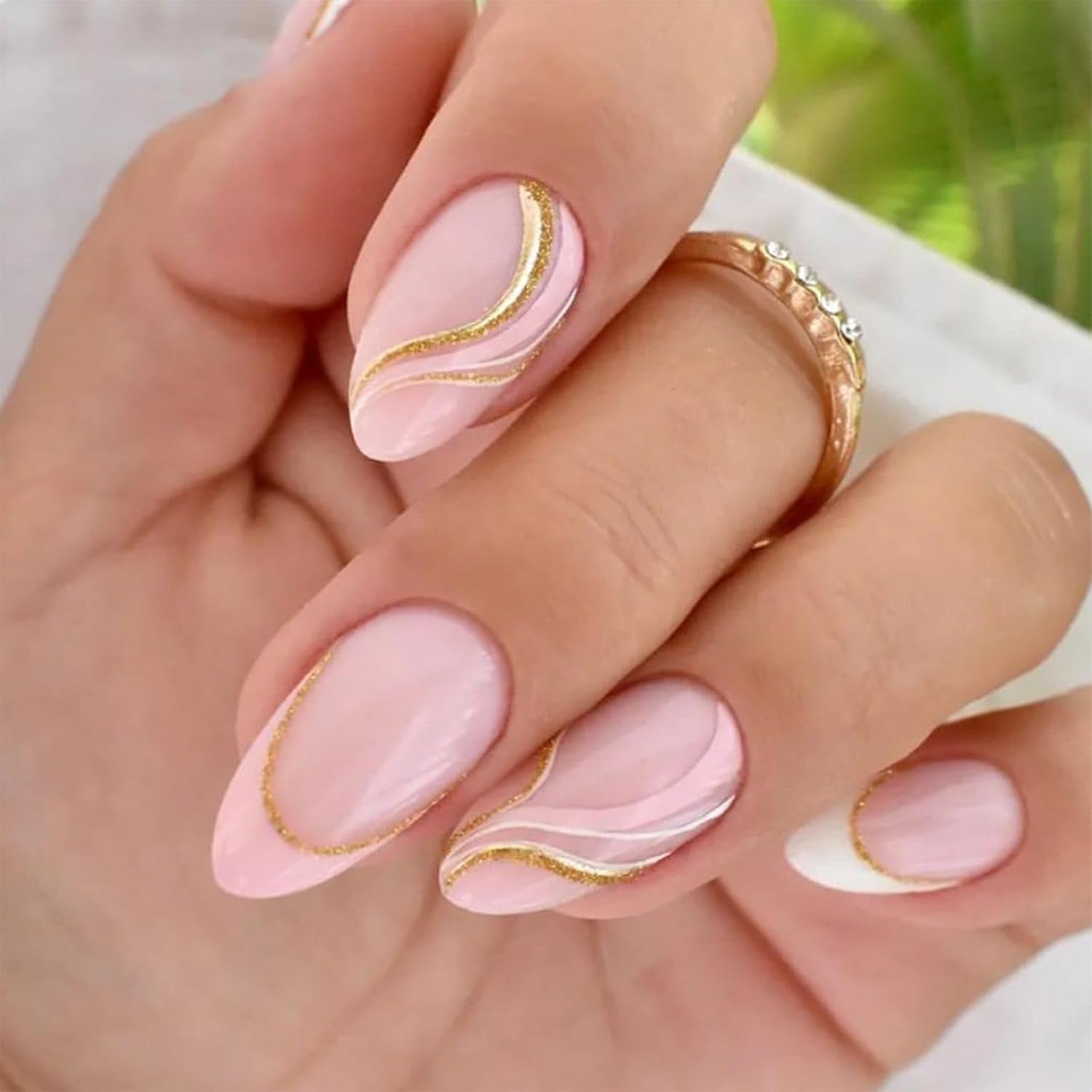 Black Press on Nails Medium Almond Fake Nails Matte False Nails Press Ons with Designs French Tip Acrylic Full Cover Glue on Nails Halloween Stick on Nail for Women Manicure 24 Pcs