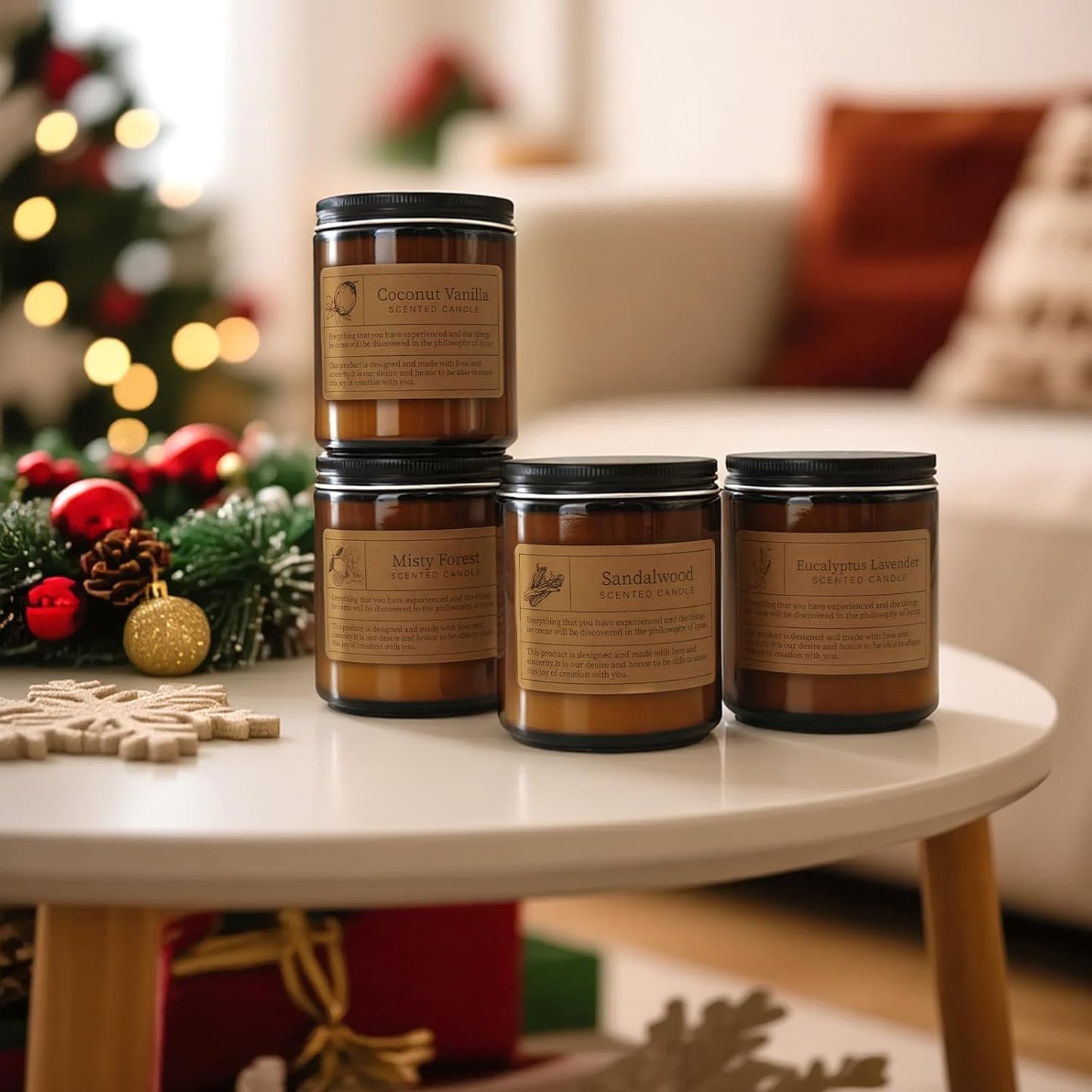 Manly Scented Candles Gift Set - 4 Pack Soy Wax Candles for Men, Aromatherapy Candles with Lavender/Vanilla/Forest/Rose Scents, Home Fragrance & Perfect Gifts for Dad/Fathers Day/Boyfriend