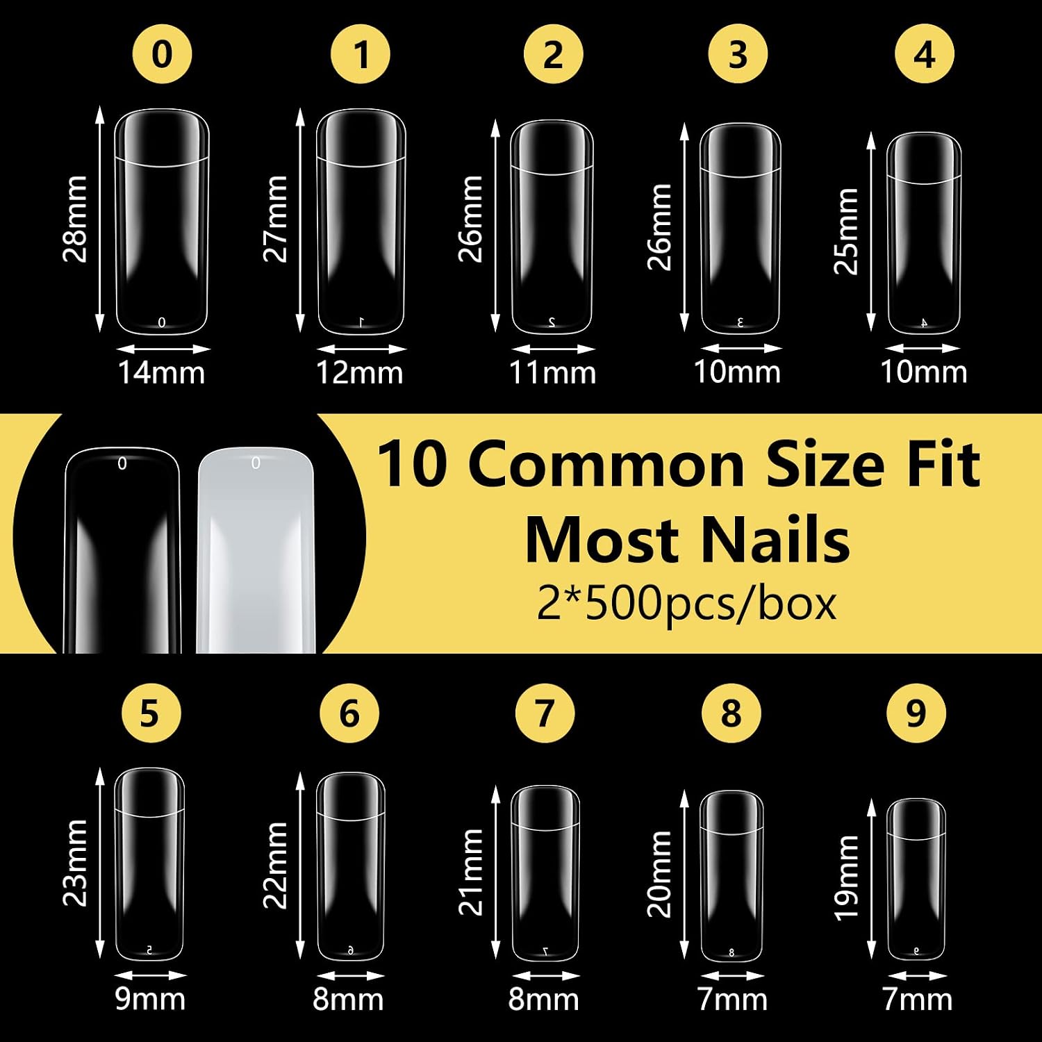 1000-Piece Acrylic Nail Tip Kit | Square & Coffin False Nail Tips with Manicure Tools