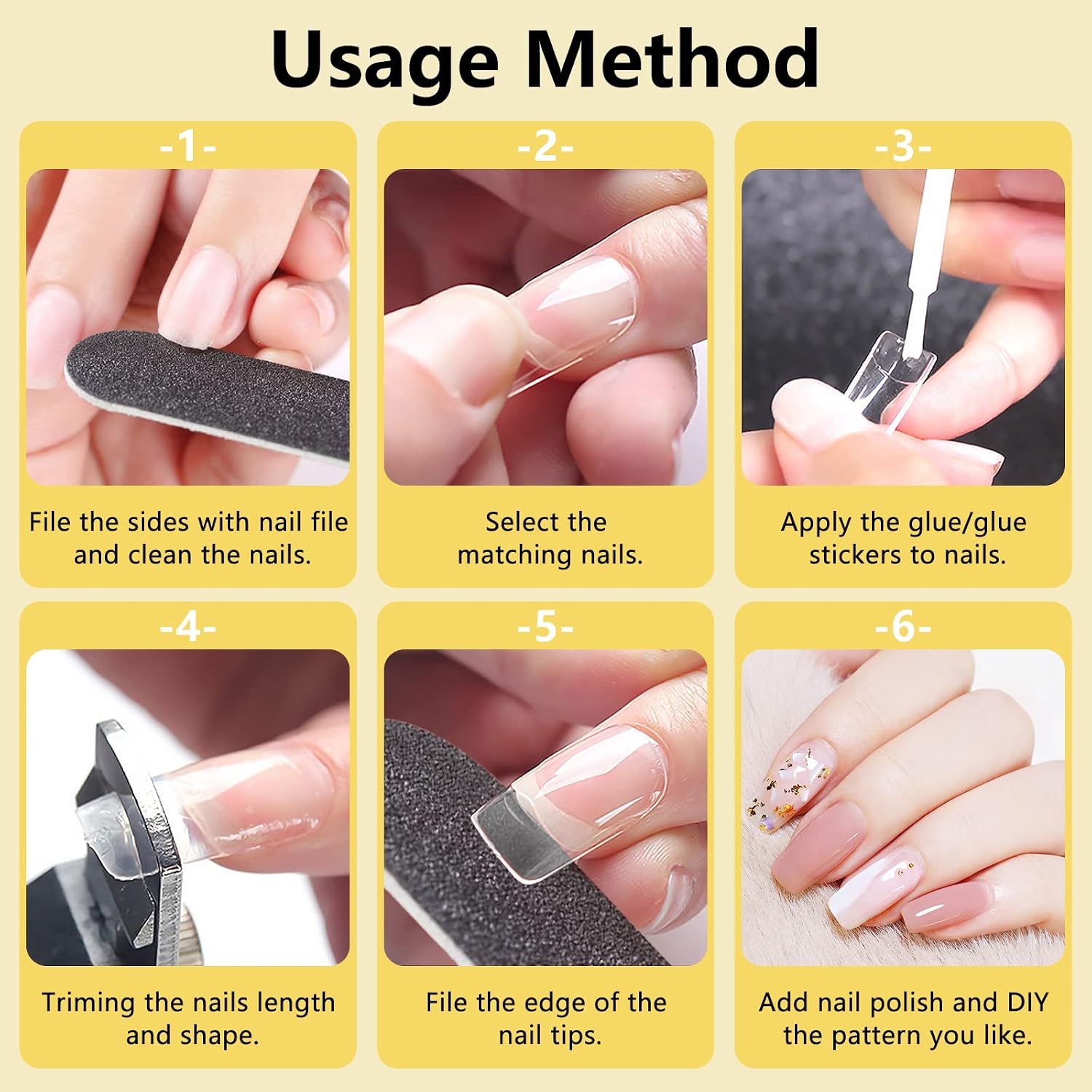1000-Piece Acrylic Nail Tip Kit | Square & Coffin False Nail Tips with Manicure Tools