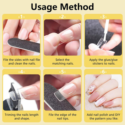1000-Piece Acrylic Nail Tip Kit | Square & Coffin False Nail Tips with Manicure Tools