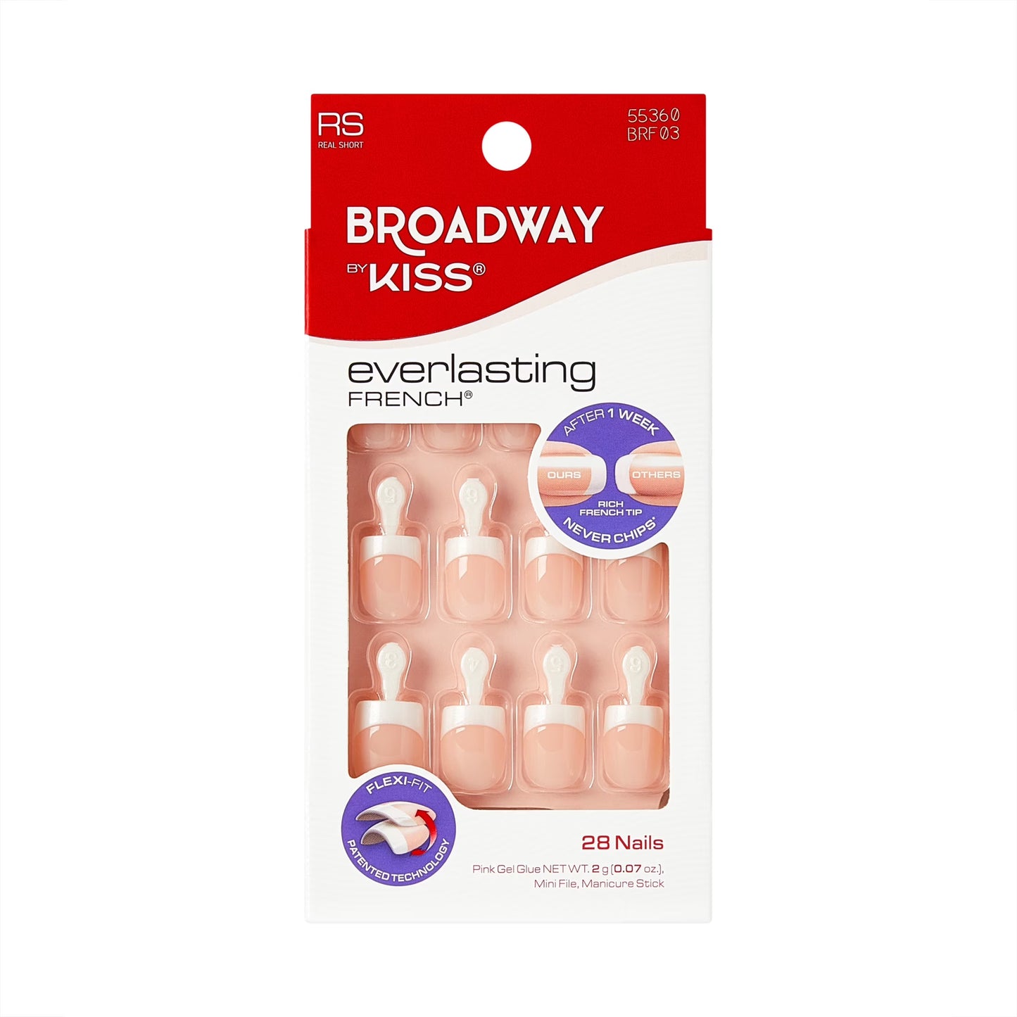 (4 Pack) Broadway by  French Tip Press on Nails, ‘String of Pearls’, White, Short Squoval, 28 Count