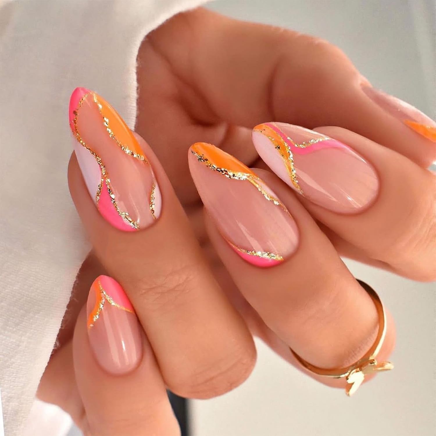 Black Press on Nails Medium Almond Fake Nails Matte False Nails Press Ons with Designs French Tip Acrylic Full Cover Glue on Nails Halloween Stick on Nail for Women Manicure 24 Pcs
