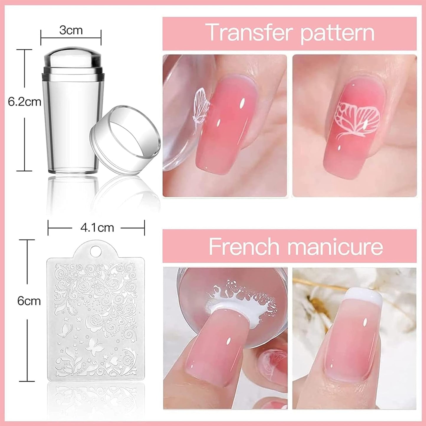 Nail Art Stamping Plates Set 10PCS French Line Stamp Templates, Nail Stamping Kit with Silicone Nail Stamper for DIY Print Manicure Salon Design Gift in Home