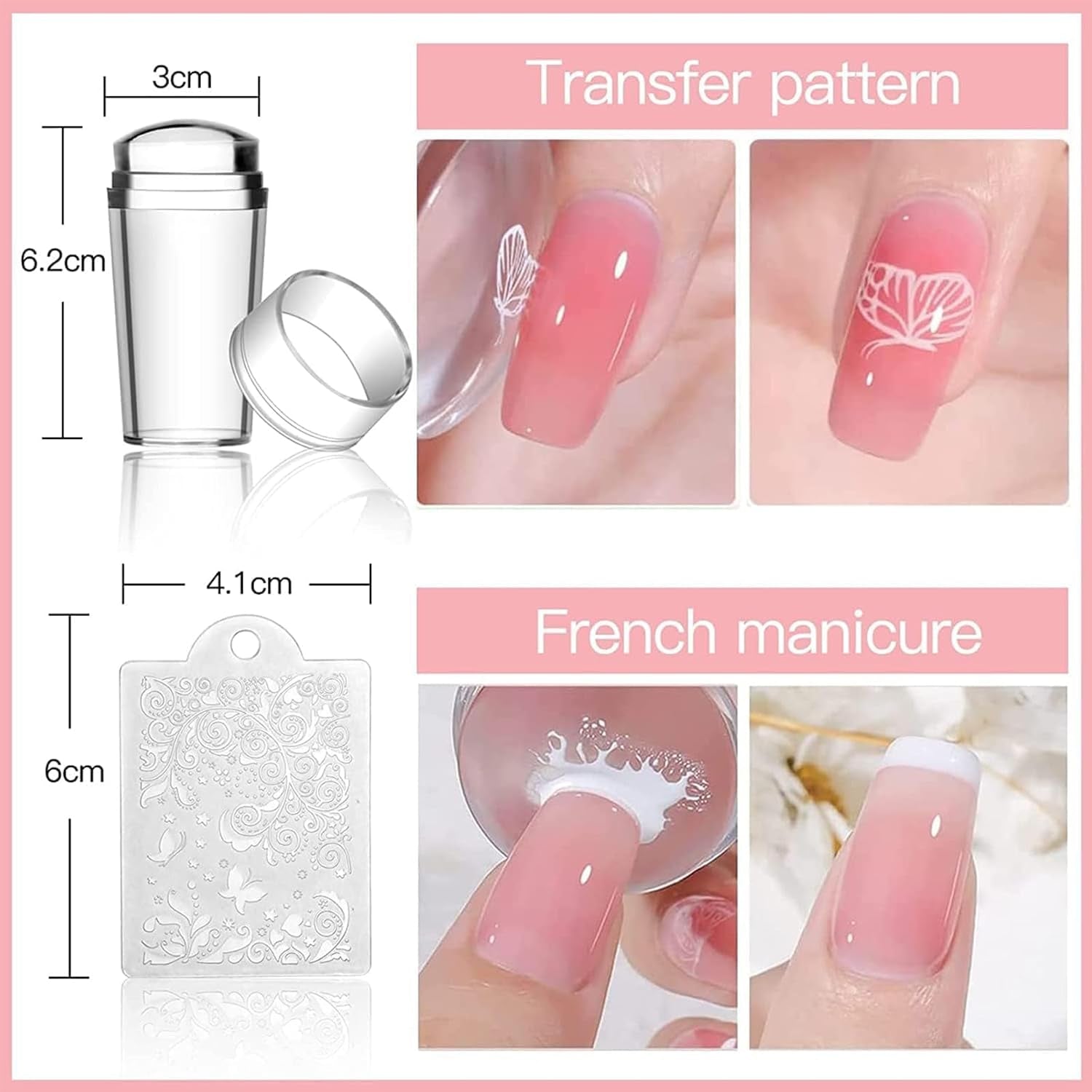 Nail Art Stamping Plates Set 10PCS French Line Stamp Templates, Nail Stamping Kit with Silicone Nail Stamper for DIY Print Manicure Salon Design Gift in Home