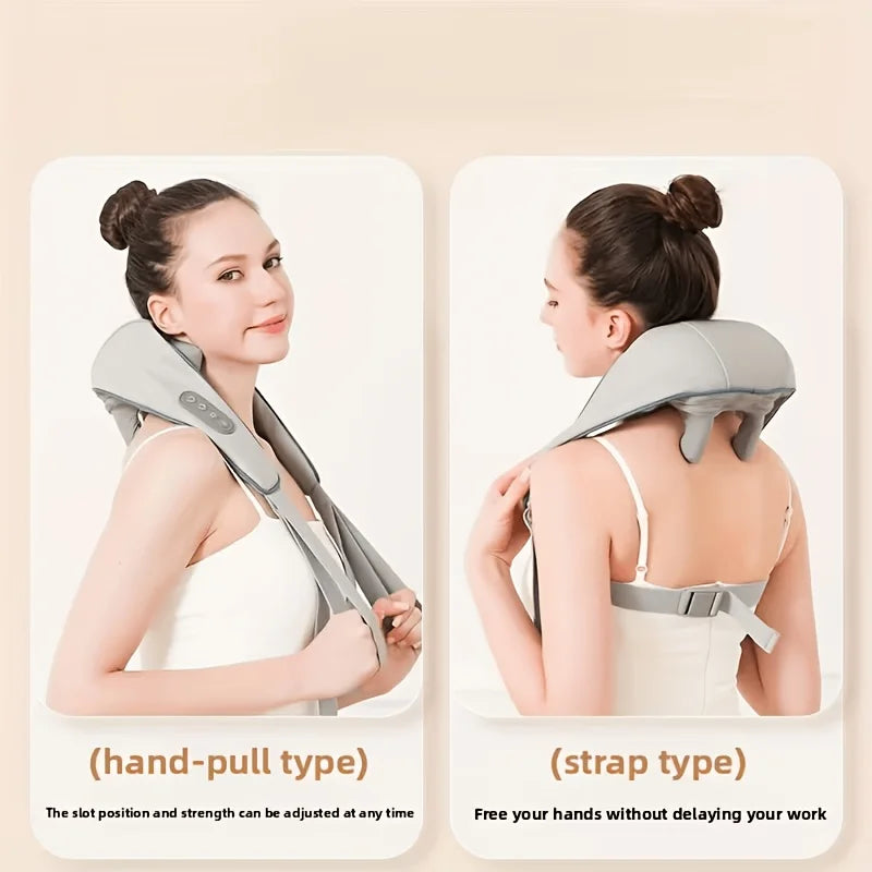 Neck Shoulder Massager, Shiatsu Heat Kneading, Hands-Free Wireless Rechargeable for Knots, Home Office Travel, Gift Mom Dad
