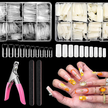 1000-Piece Acrylic Nail Tip Kit | Square & Coffin False Nail Tips with Manicure Tools
