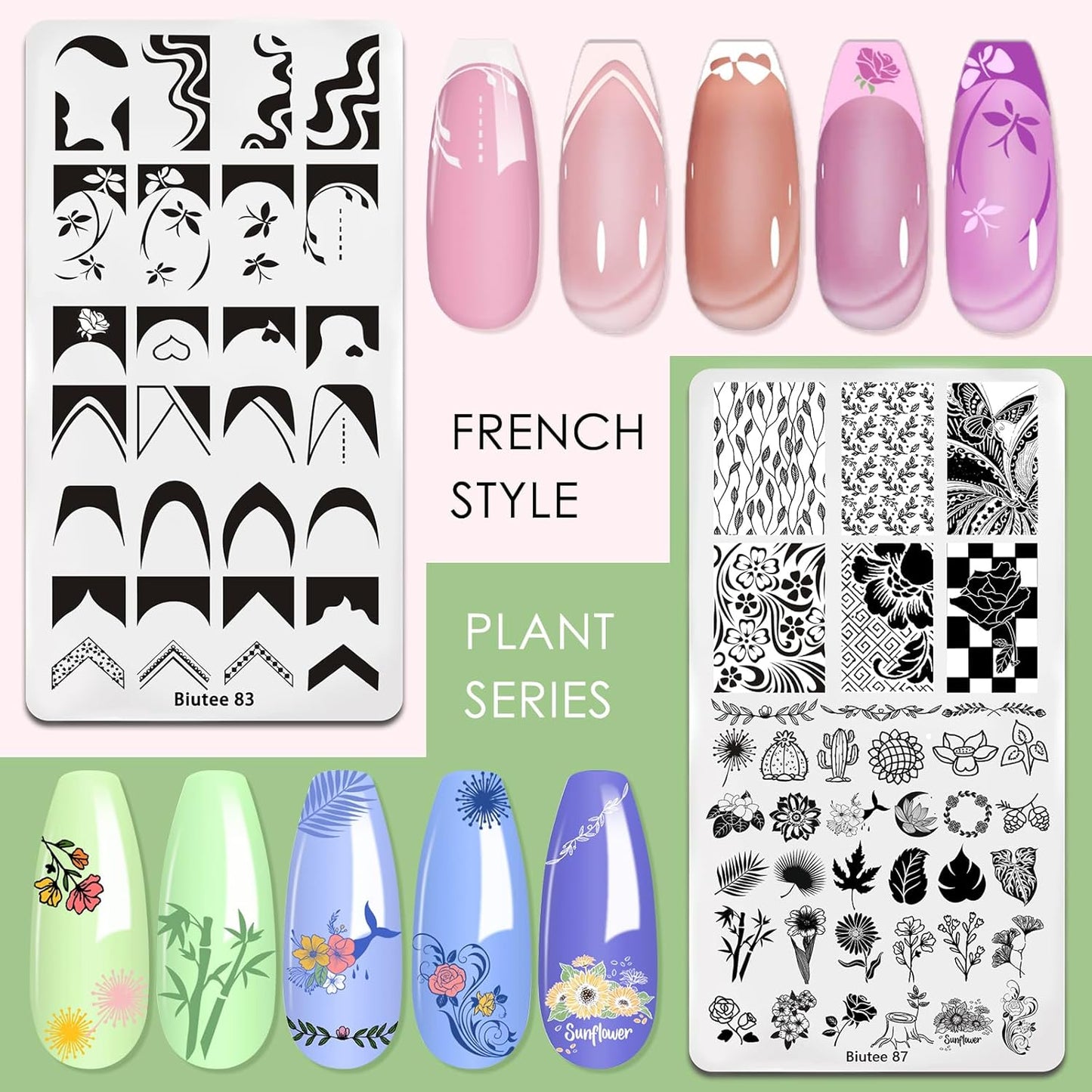 Nail Art Stamping Plates Set 10PCS French Line Stamp Templates, Nail Stamping Kit with Silicone Nail Stamper for DIY Print Manicure Salon Design Gift in Home