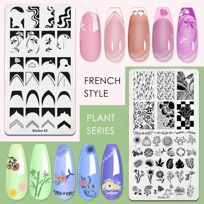 Nail Art Stamping Plates Set 10PCS French Line Stamp Templates, Nail Stamping Kit with Silicone Nail Stamper for DIY Print Manicure Salon Design Gift in Home