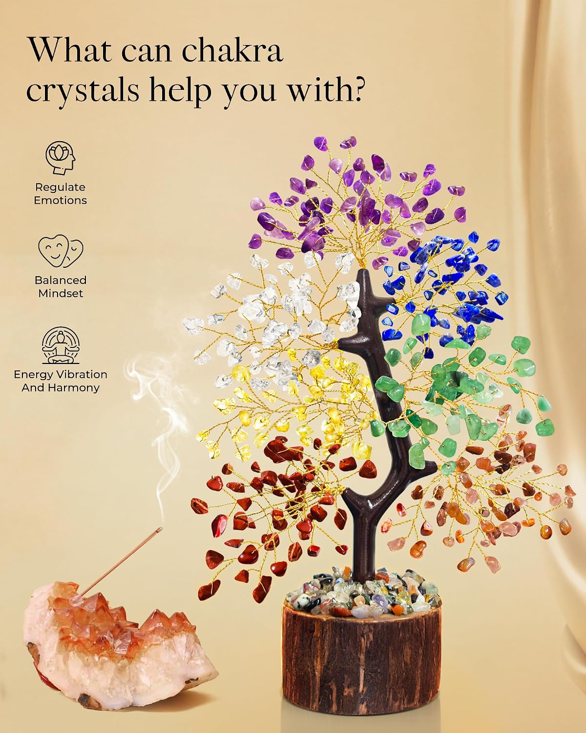 7 Chakra Crystal Tree of Life | Handmade Gemstone Decor for Home, Office & Meditation