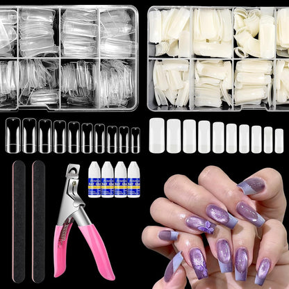 1000-Piece Acrylic Nail Tip Kit | Square & Coffin False Nail Tips with Manicure Tools