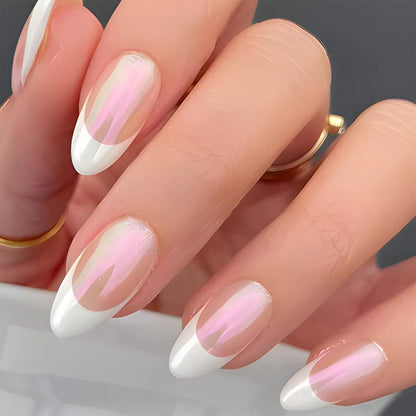 Black Press on Nails Medium Almond Fake Nails Matte False Nails Press Ons with Designs French Tip Acrylic Full Cover Glue on Nails Halloween Stick on Nail for Women Manicure 24 Pcs