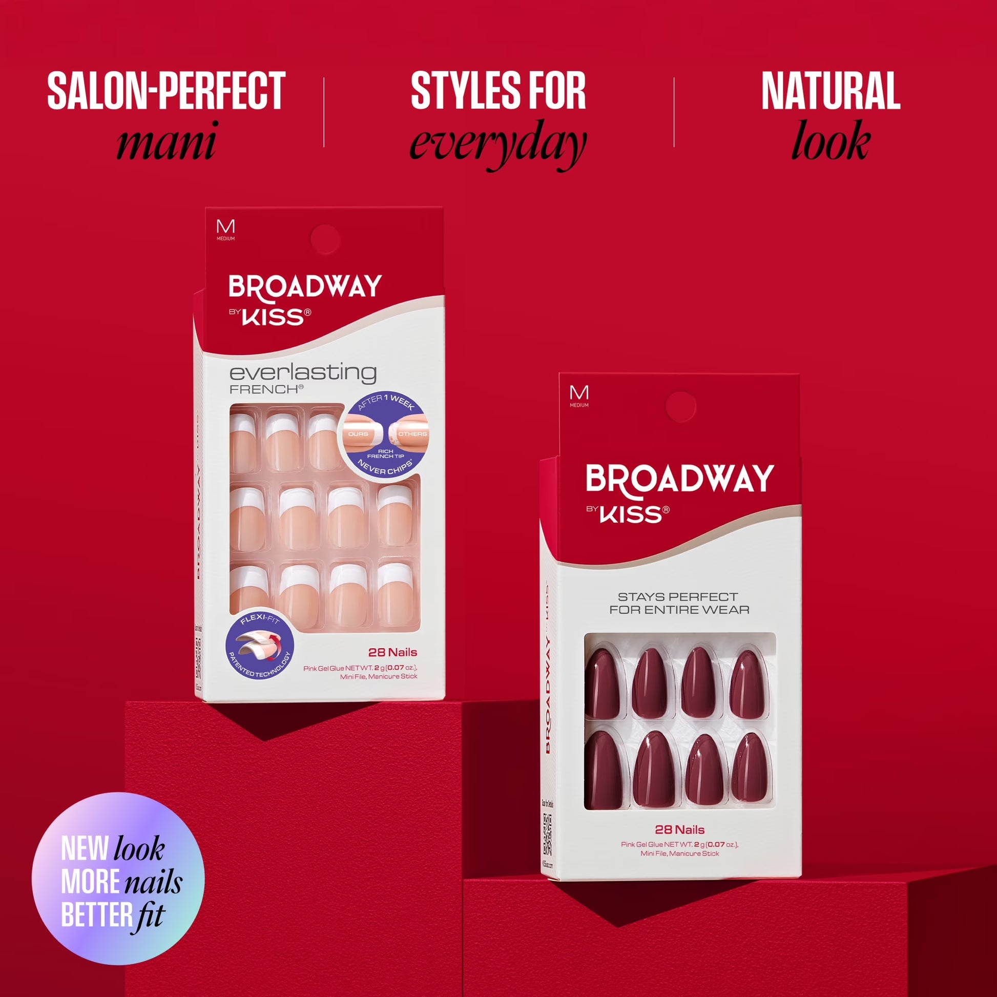 (4 Pack) Broadway by  French Tip Press on Nails, ‘String of Pearls’, White, Short Squoval, 28 Count