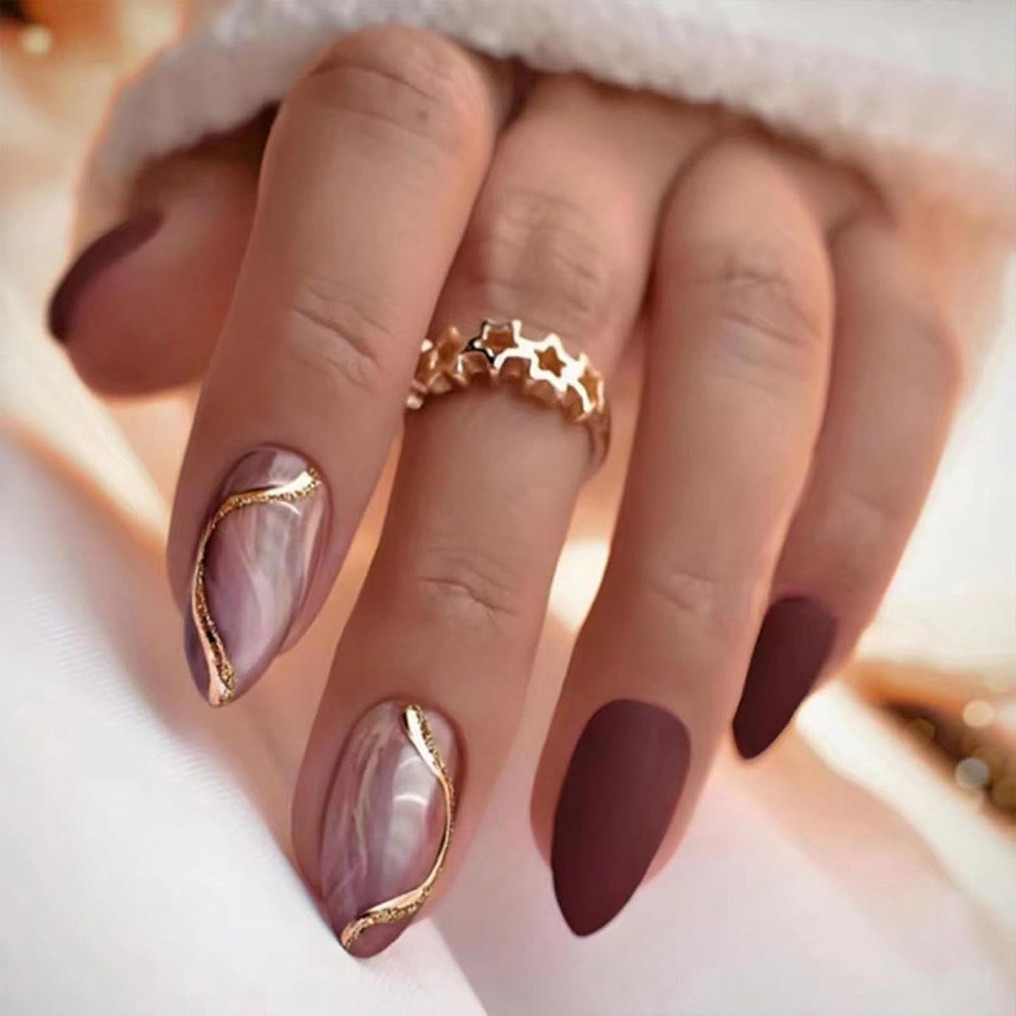 Black Press on Nails Medium Almond Fake Nails Matte False Nails Press Ons with Designs French Tip Acrylic Full Cover Glue on Nails Halloween Stick on Nail for Women Manicure 24 Pcs