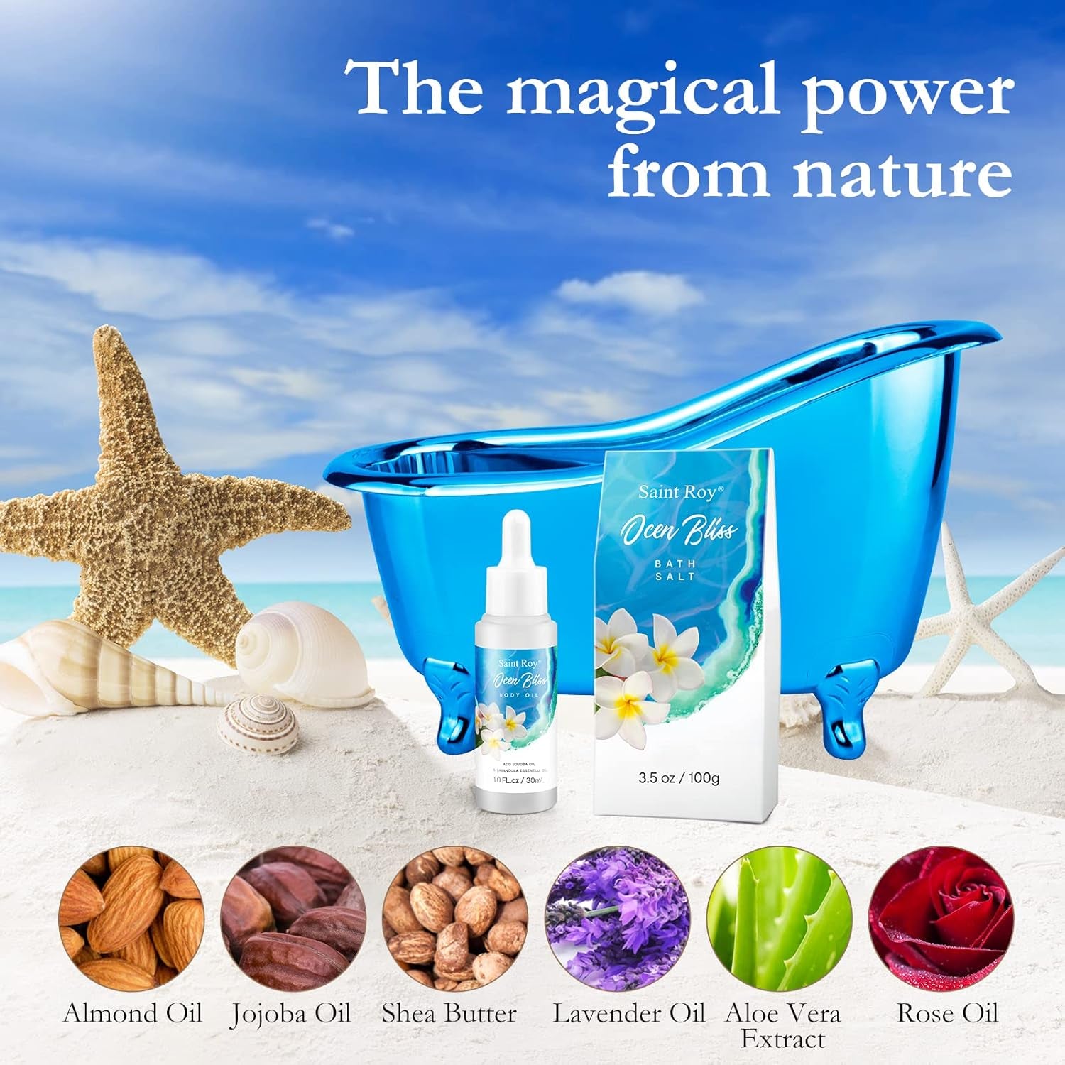 Father'S Day Gifts for Women & Men Bath & Body Gift Set, Bath Basket Spa Kit Gifts for Her Him Birthday Gift, Self-Care Home Spa Kit, 8Pcs Christmas Gift for Women Ocean Vanilla, Spa Gift Baskets