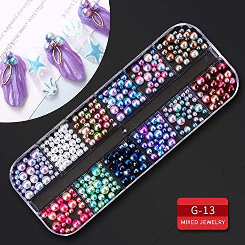 9 Boxes Nail Rhinestones Glitter Gems Diamonds Studs Crystals Sequins Kit with 1 Tweezers and 3 Pen for Nail Art Supplies Accessories