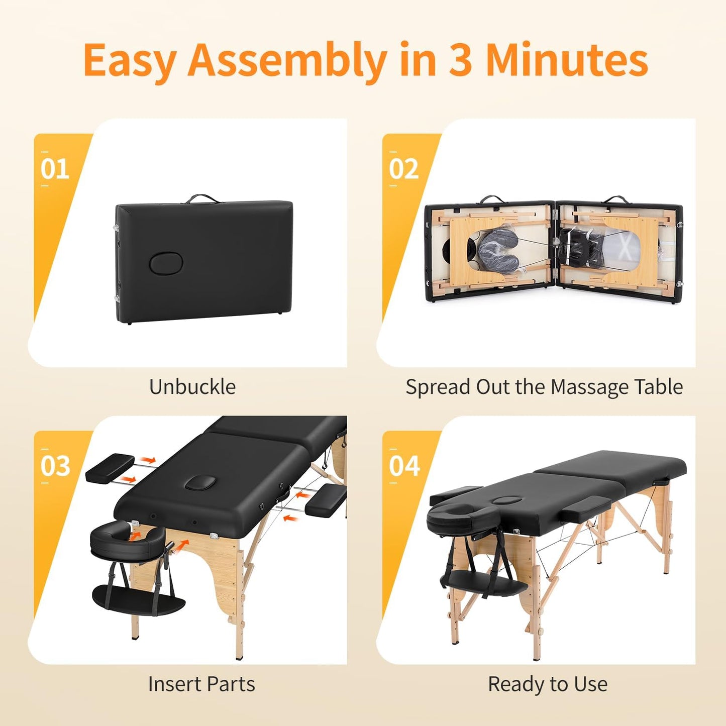 Portable Massage Table | Adjustable Spa Bed with Carry Bag for Massage, Facials, Lash & Tattoo