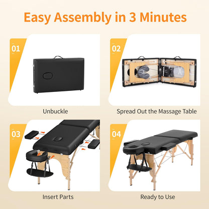 Portable Massage Table | Adjustable Spa Bed with Carry Bag for Massage, Facials, Lash & Tattoo