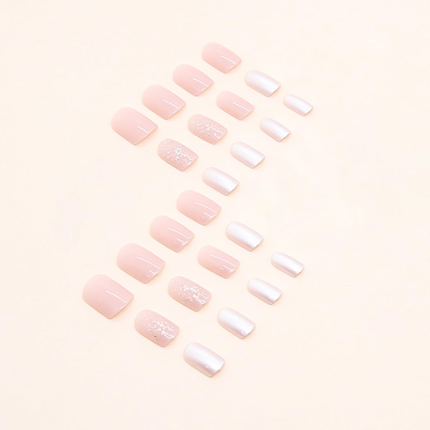 Short Press on Nails Square Clear Light Pink Glitter Design Acrylic Gel Fake Nails Kit with Glue, Fall Press on Nails Natural Fit Nail Art Kit 24Pcs