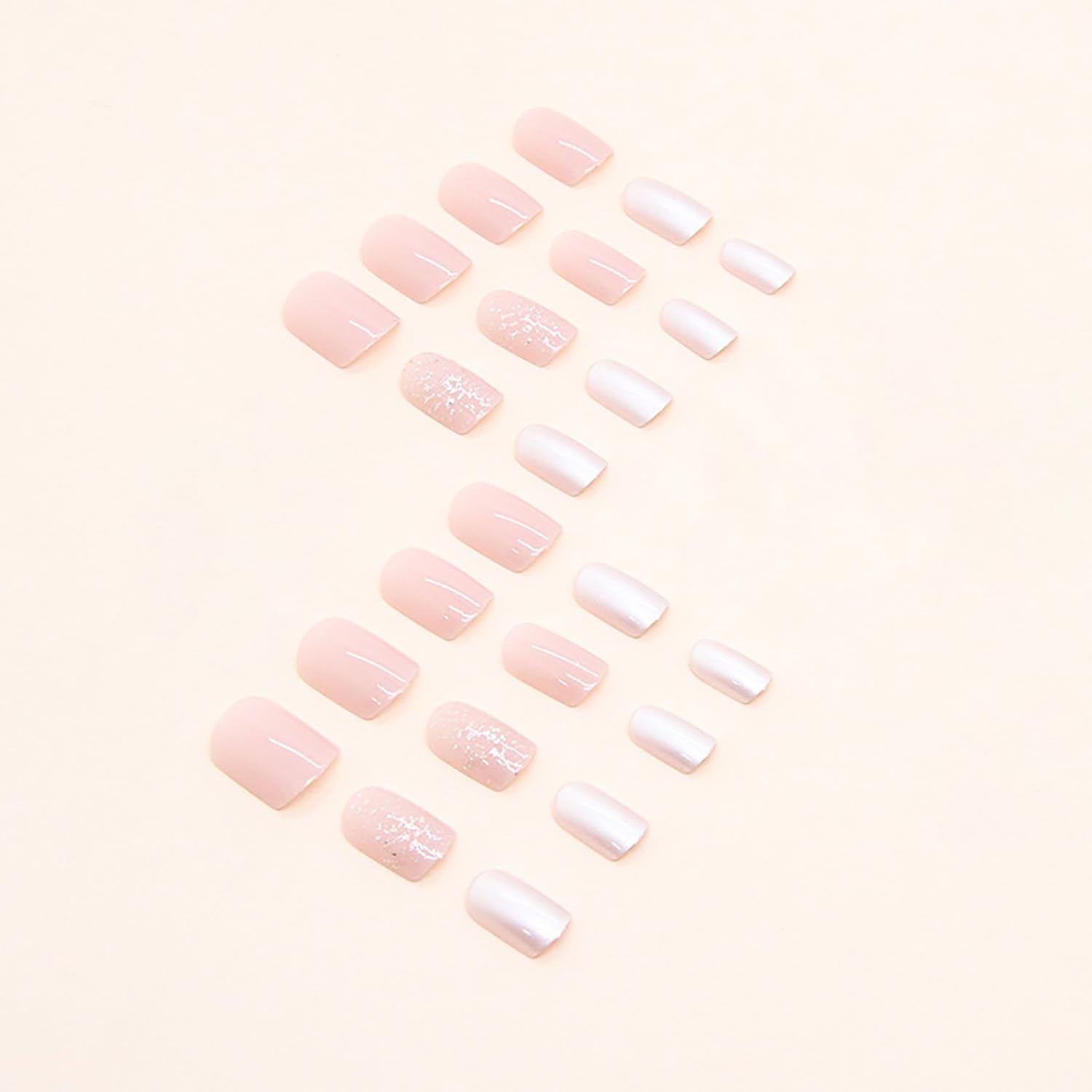 Short Press on Nails Square Clear Light Pink Glitter Design Acrylic Gel Fake Nails Kit with Glue, Fall Press on Nails Natural Fit Nail Art Kit 24Pcs