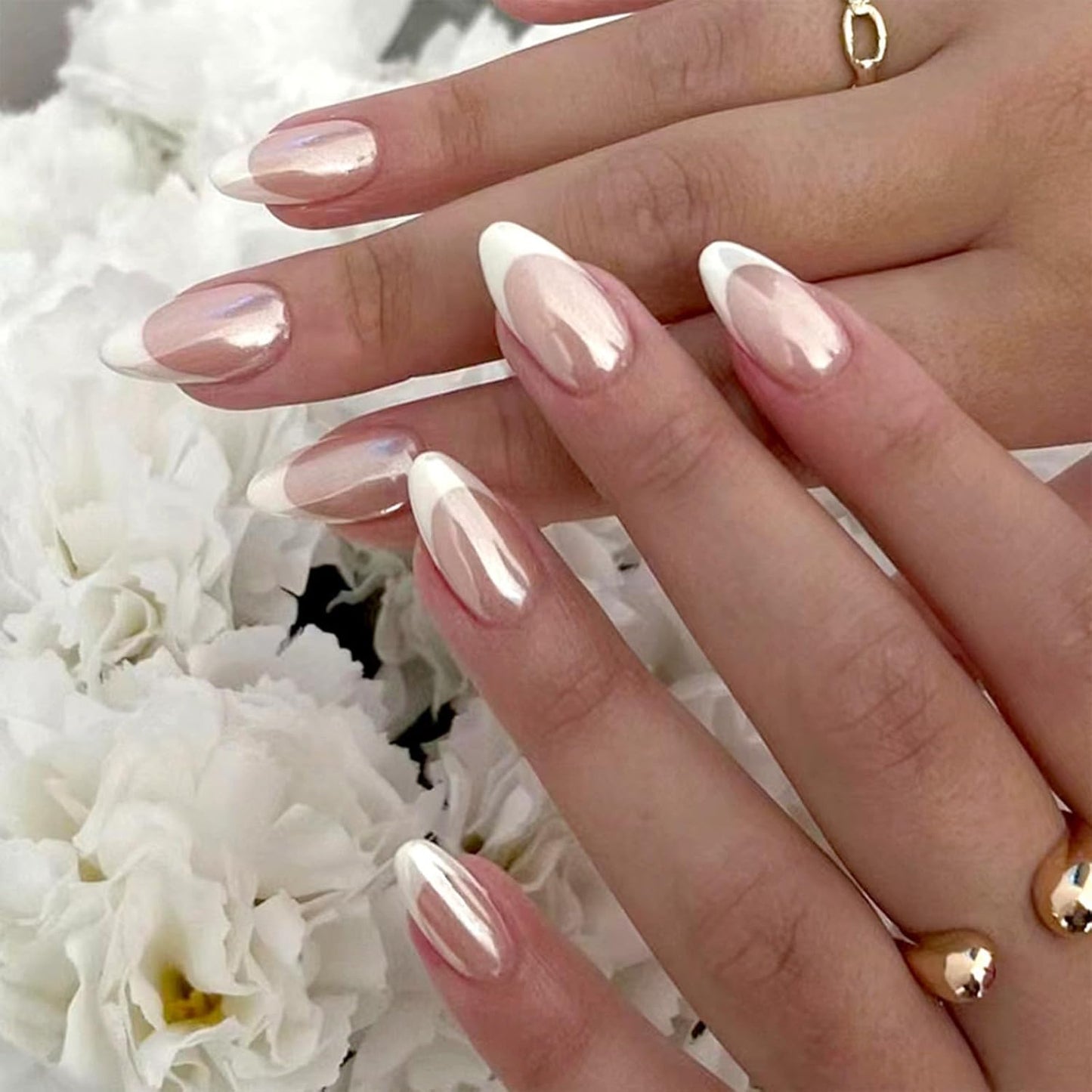 Black Press on Nails Medium Almond Fake Nails Matte False Nails Press Ons with Designs French Tip Acrylic Full Cover Glue on Nails Halloween Stick on Nail for Women Manicure 24 Pcs