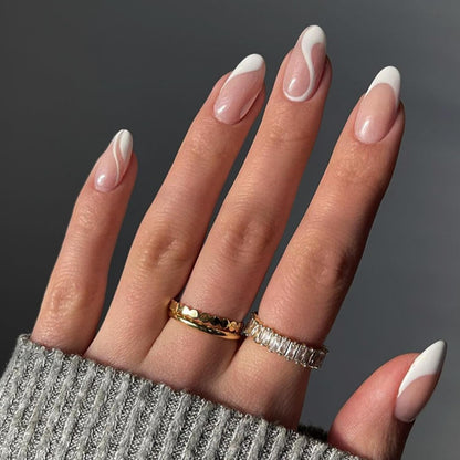 Black Press on Nails Medium Almond Fake Nails Matte False Nails Press Ons with Designs French Tip Acrylic Full Cover Glue on Nails Halloween Stick on Nail for Women Manicure 24 Pcs