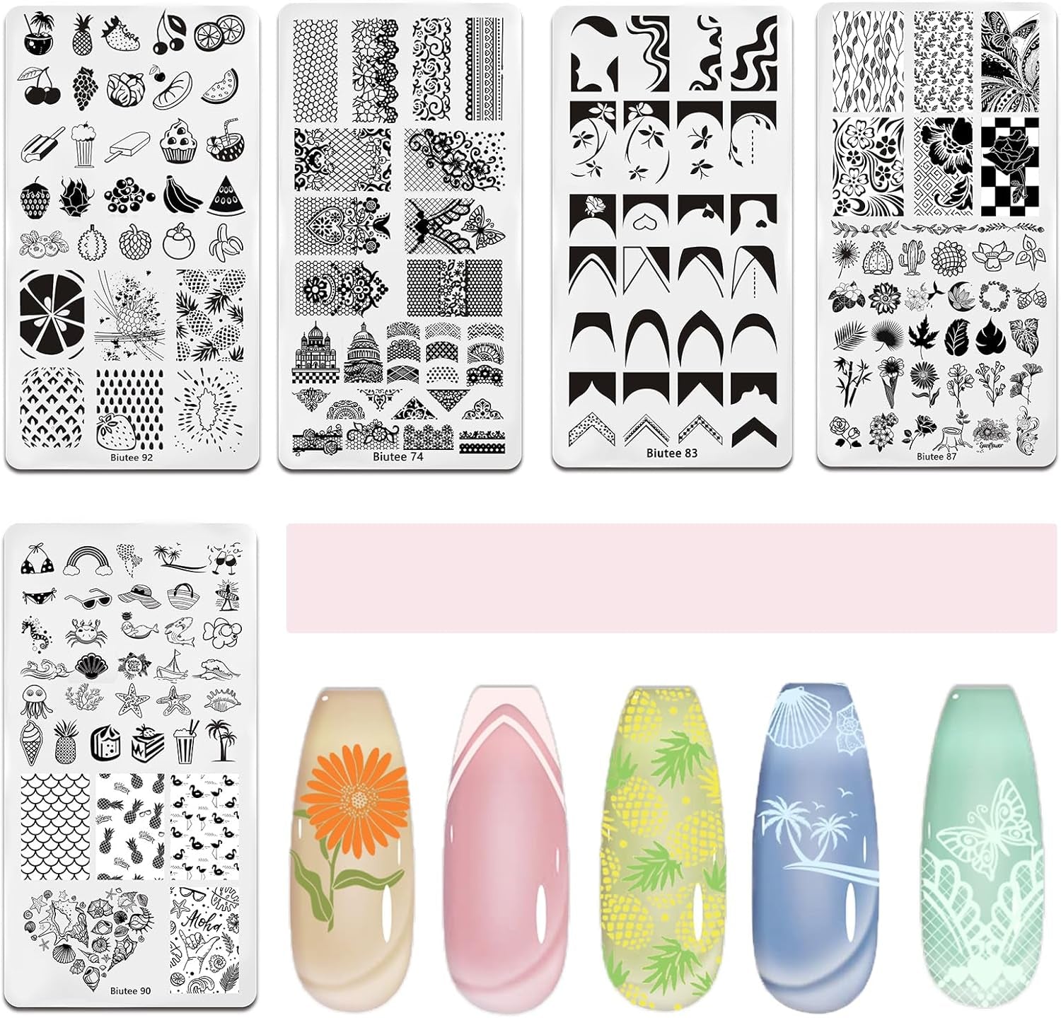 Nail Art Stamping Plates Set 10PCS French Line Stamp Templates, Nail Stamping Kit with Silicone Nail Stamper for DIY Print Manicure Salon Design Gift in Home