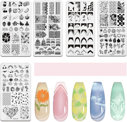 Nail Art Stamping Plates Set 10PCS French Line Stamp Templates, Nail Stamping Kit with Silicone Nail Stamper for DIY Print Manicure Salon Design Gift in Home