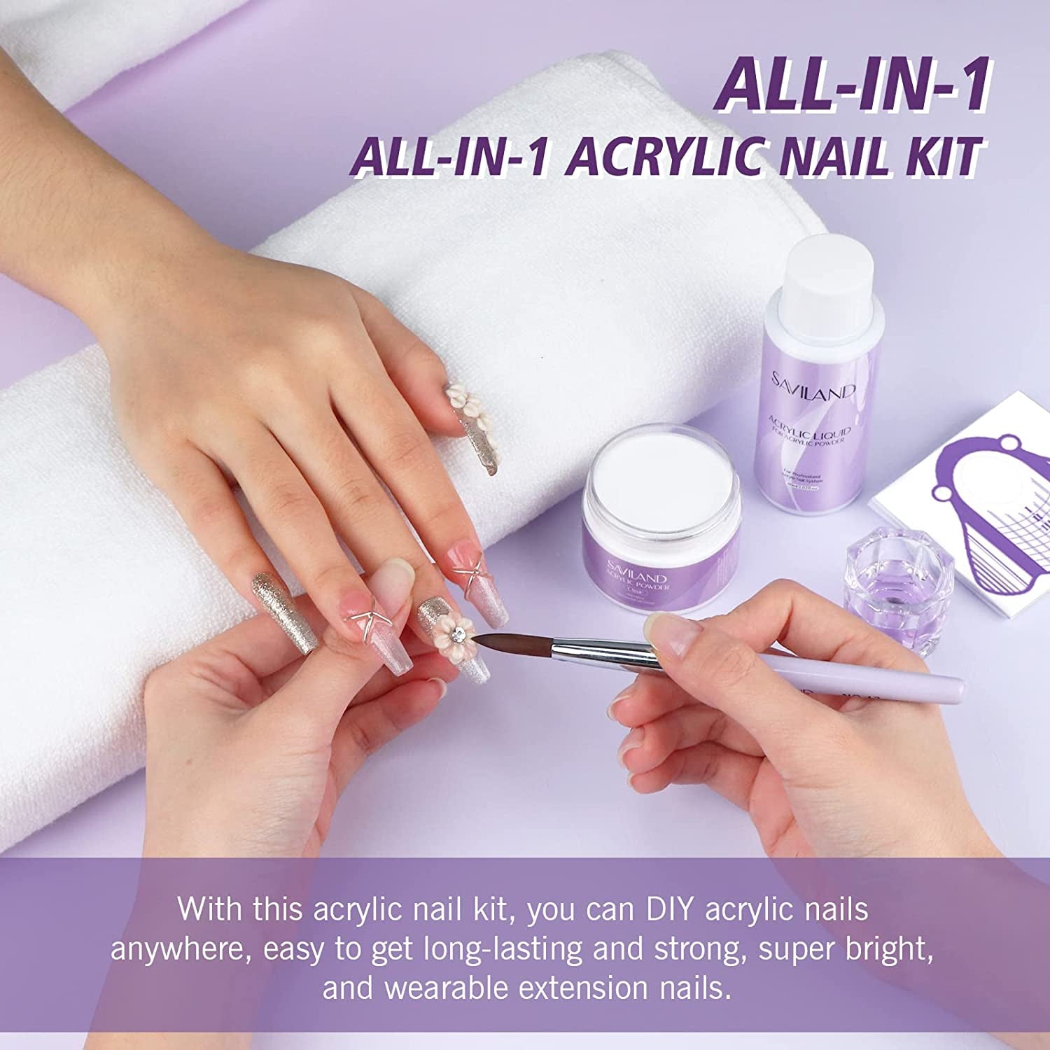 Acrylic Nail Kit with Drill: Professional Set for Beginners with 45G Acrylic Powder & 50Ml Liquid, Brush, Forms, Tools & Extension