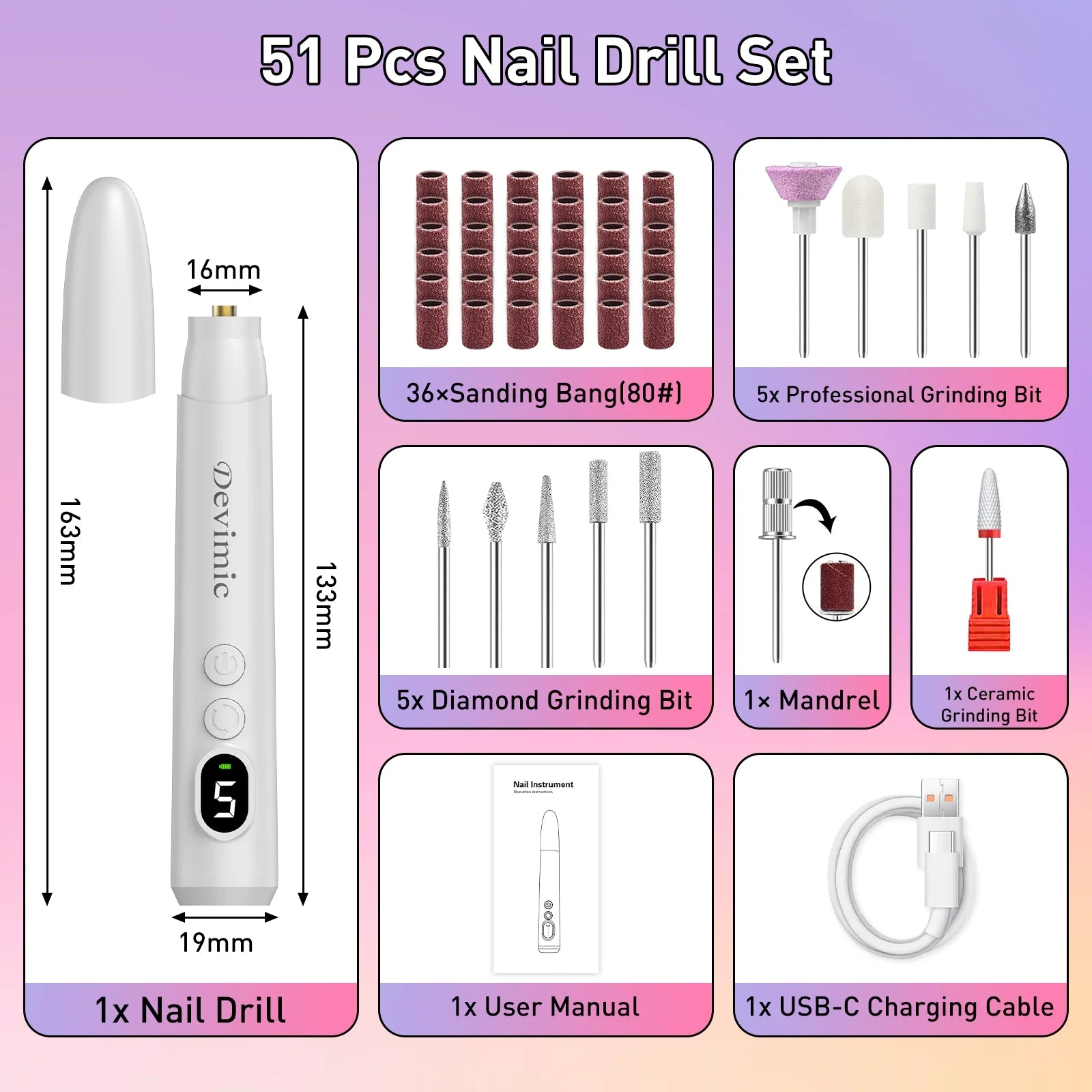 Electric Nail Drill Kit, Professional Cordless Nail Drill Nail File Manicure for Acrylic Gel Dip Powder Nails