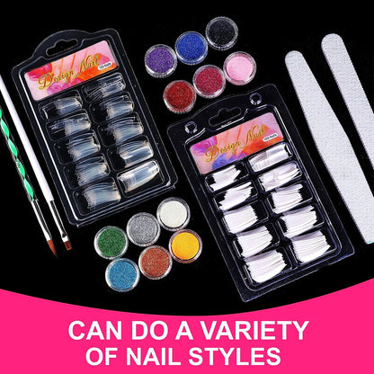 Nail Kit Set Professional Acrylic with Everything, 12 Glitter Acrylic Powder Kit Nails Art Tips Decoration, DIY Gifts for Women Nail Art Tool and Supplies for Beginners