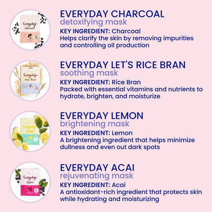 K Beauty Face Mask Skin Care - EVERYDAY 8 COLLECTION Sheet Mask Set (16 Pc) | Natural Premium Korean Face Mask for All Skin Types - No Sulfates No Parabens