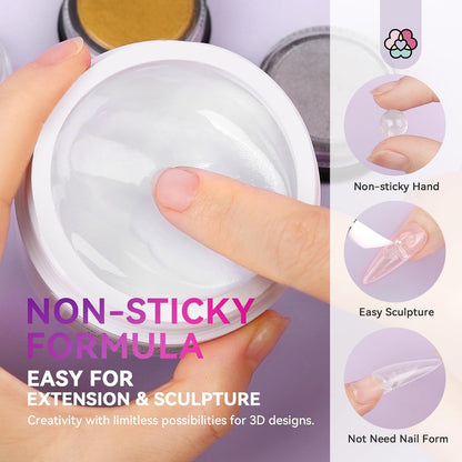 Solid Builder Nail Gel - 60G/2.02Oz Non-Sticky 3D Nail Gels Sculpting Gel for Art Hand Carving Glue Extension with Sequins Chrome Powder DIY Nails Art Salon Home, Beginner Friendly