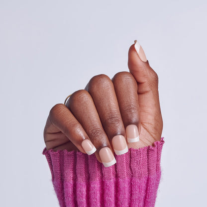 (4 Pack) Broadway by  French Tip Press on Nails, ‘String of Pearls’, White, Short Squoval, 28 Count