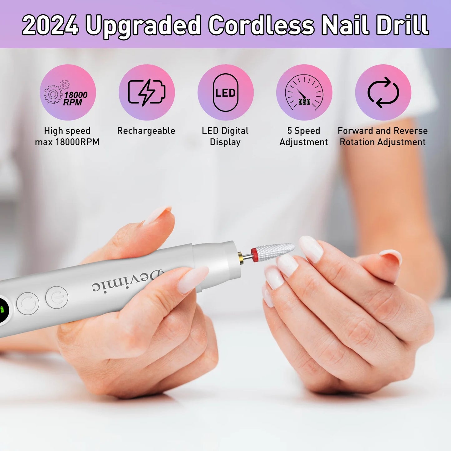 Electric Nail Drill Kit, Professional Cordless Nail Drill Nail File Manicure for Acrylic Gel Dip Powder Nails