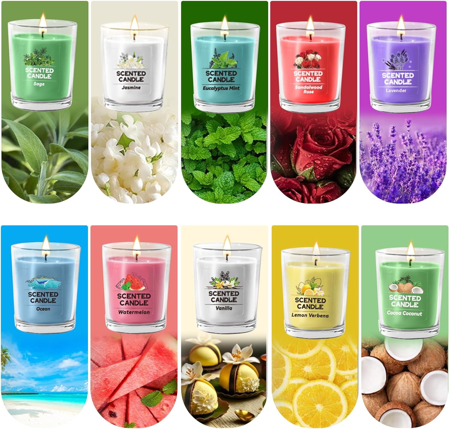 20 Pack Scented Candles Gift Set with 10 Fragrances for Home Women Candles Bulk Clear Glass Filled Votive Candles Soy Wax Glass Jar Candle for Aromatherapy Spa Weddings Birthdays Holidays Party