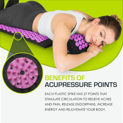 fit Acupressure Mat and Pillow Set for Back/Neck Pain Relief and Muscle Relaxation