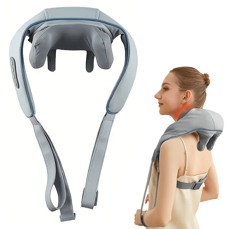 Neck Shoulder Massager, Shiatsu Heat Kneading, Hands-Free Wireless Rechargeable for Knots, Home Office Travel, Gift Mom Dad