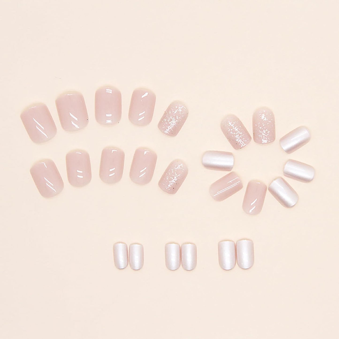 Short Press on Nails Square Clear Light Pink Glitter Design Acrylic Gel Fake Nails Kit with Glue, Fall Press on Nails Natural Fit Nail Art Kit 24Pcs