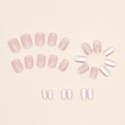 Short Press on Nails Square Clear Light Pink Glitter Design Acrylic Gel Fake Nails Kit with Glue, Fall Press on Nails Natural Fit Nail Art Kit 24Pcs