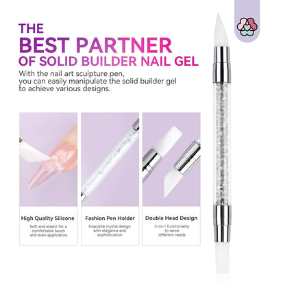 Solid Builder Nail Gel - 60G/2.02Oz Non-Sticky 3D Nail Gels Sculpting Gel for Art Hand Carving Glue Extension with Sequins Chrome Powder DIY Nails Art Salon Home, Beginner Friendly