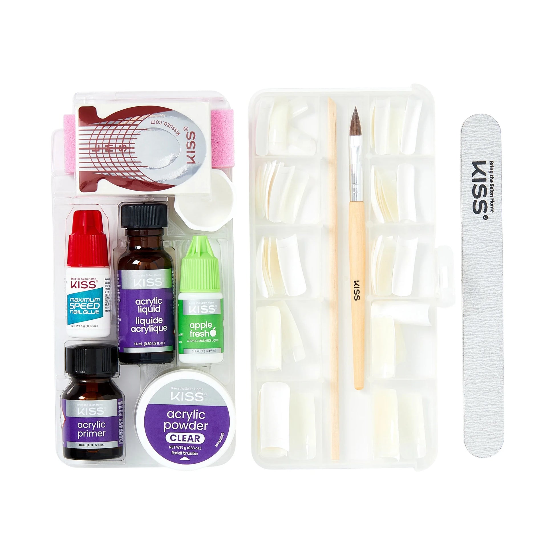 Complete Salon Acrylic Kit, Long Squoval Press-On Nails, White, 60 Pieces